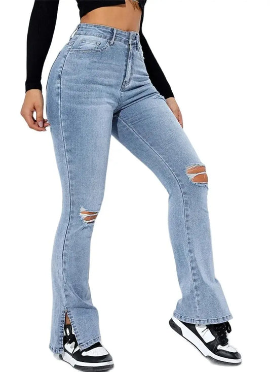 Flared High Waist Ripped Jeans