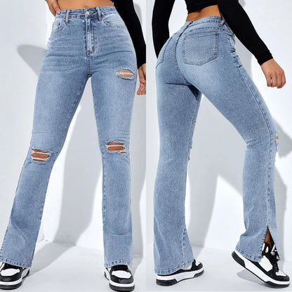 Flared High Waist Ripped Jeans