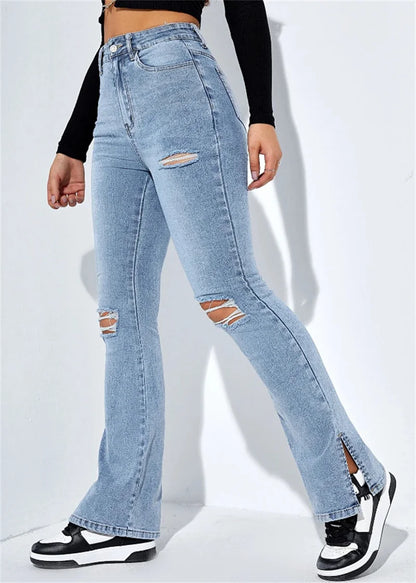 Flared High Waist Ripped Jeans