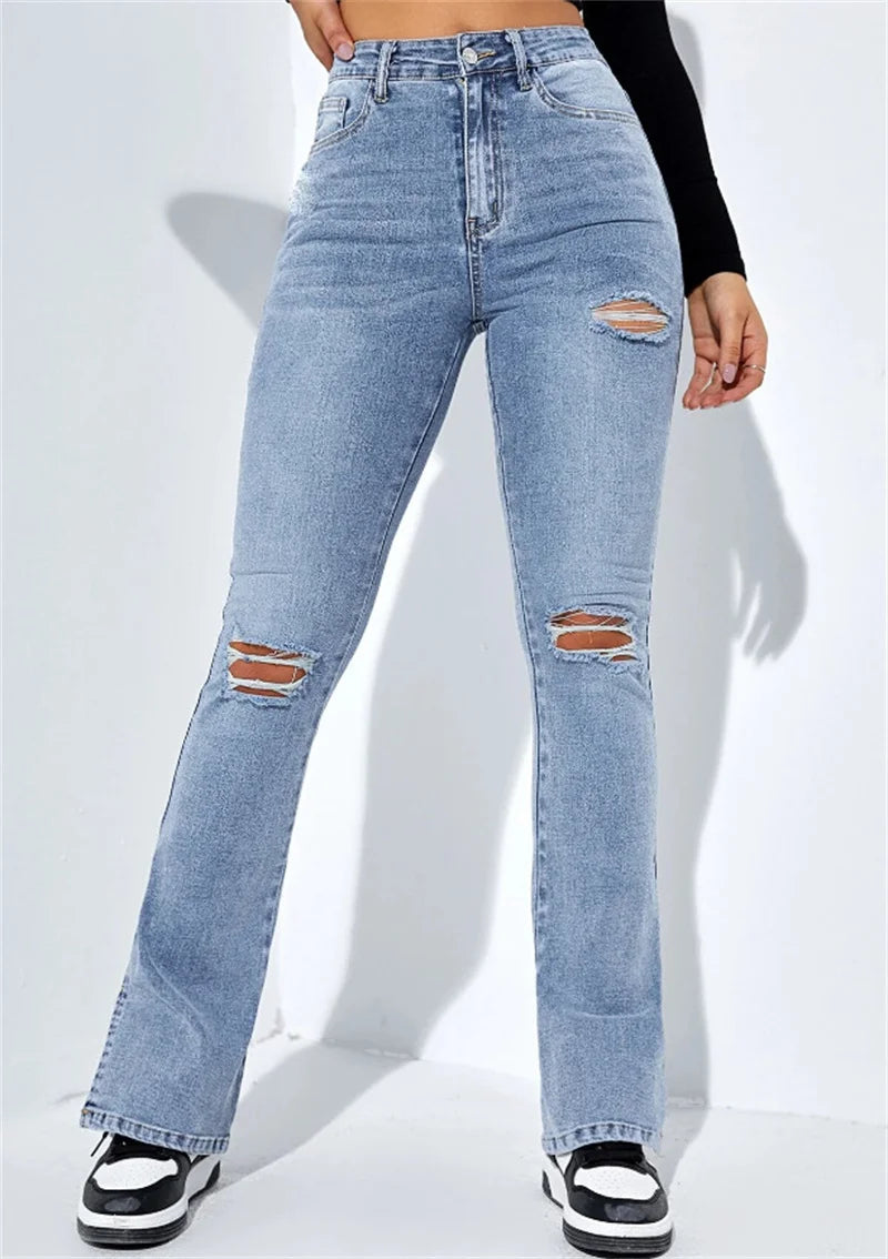 Flared High Waist Ripped Jeans