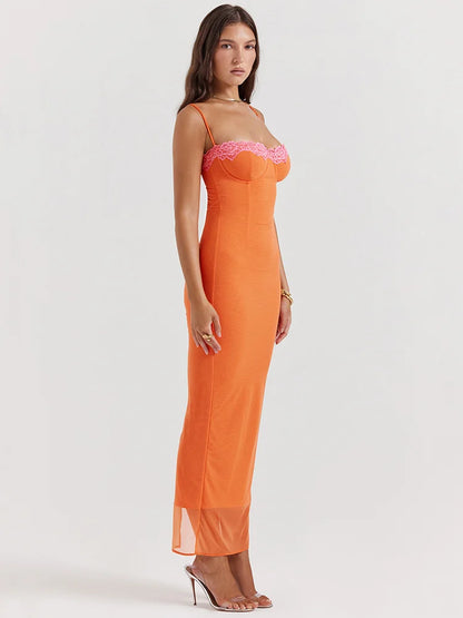 Orange Spaghetti Strap Maxi Dress