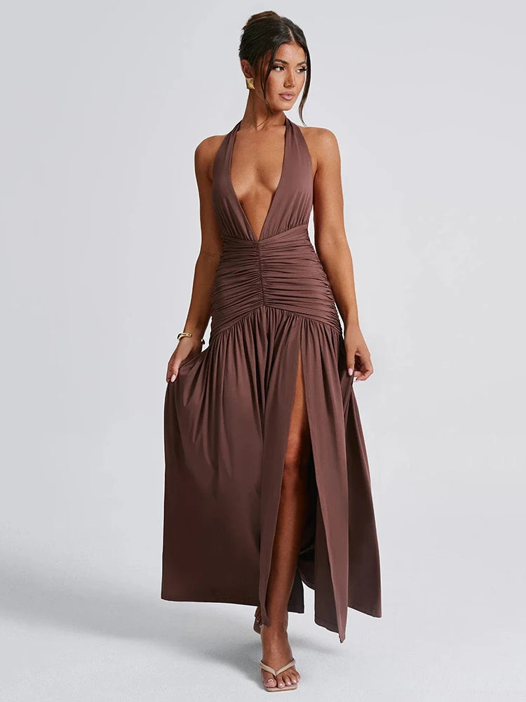 BhadBody Deep V-Neck Backless Dress