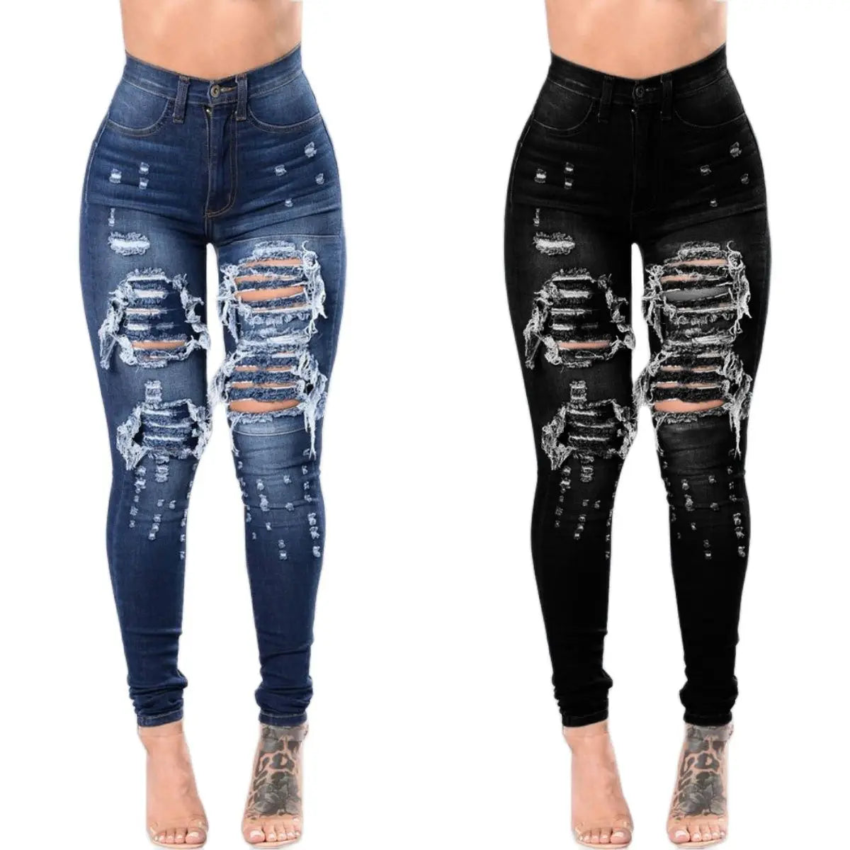 High-Waist Ripped Skinny Jeans