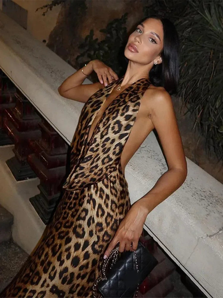 McKenzie Leopard Print Halter Dress