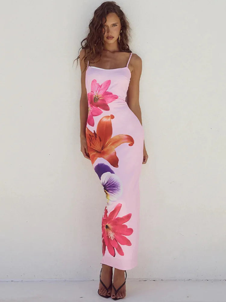 Floral Spaghetti Strap Long Dress