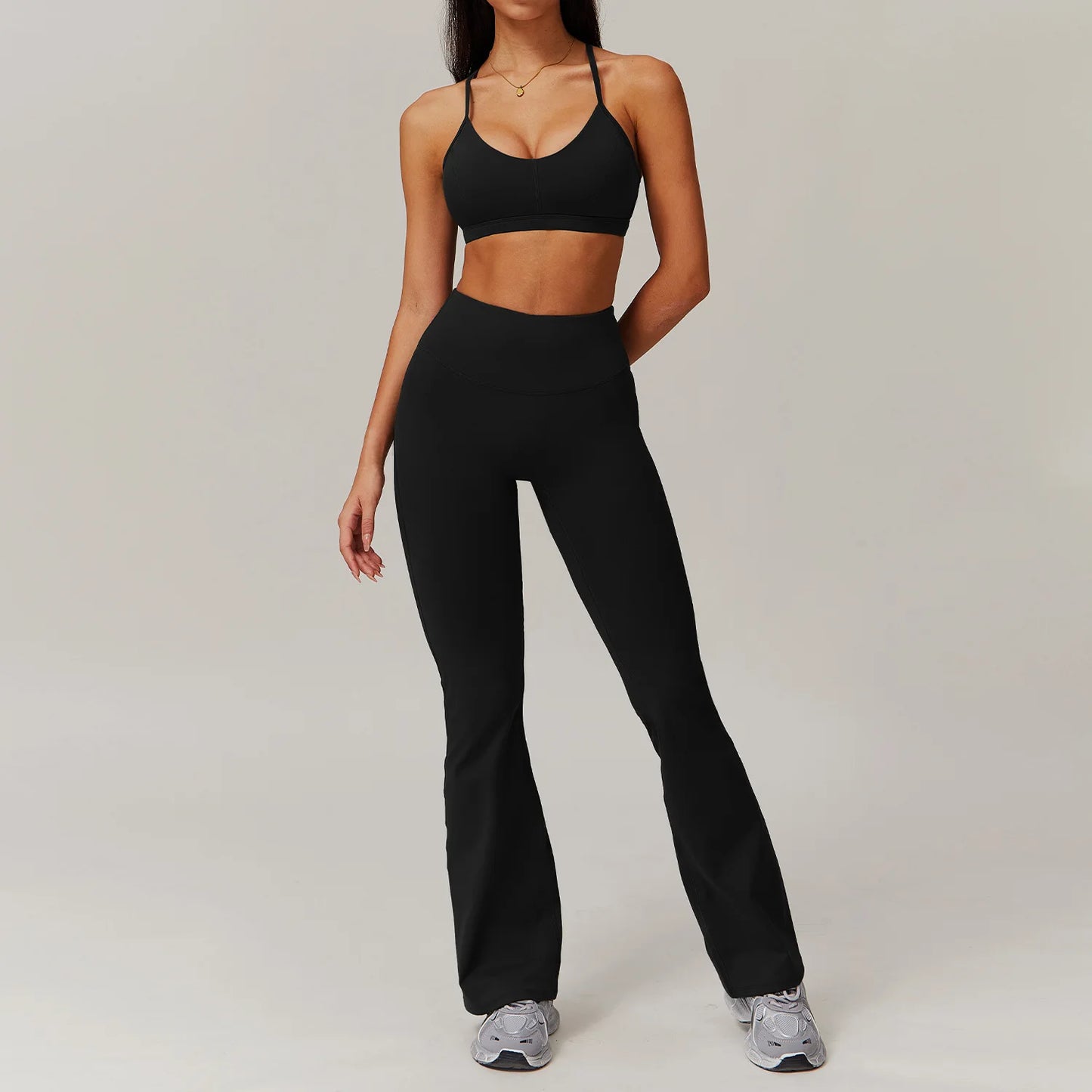 2pcs Crop Top Flared Yoga Set