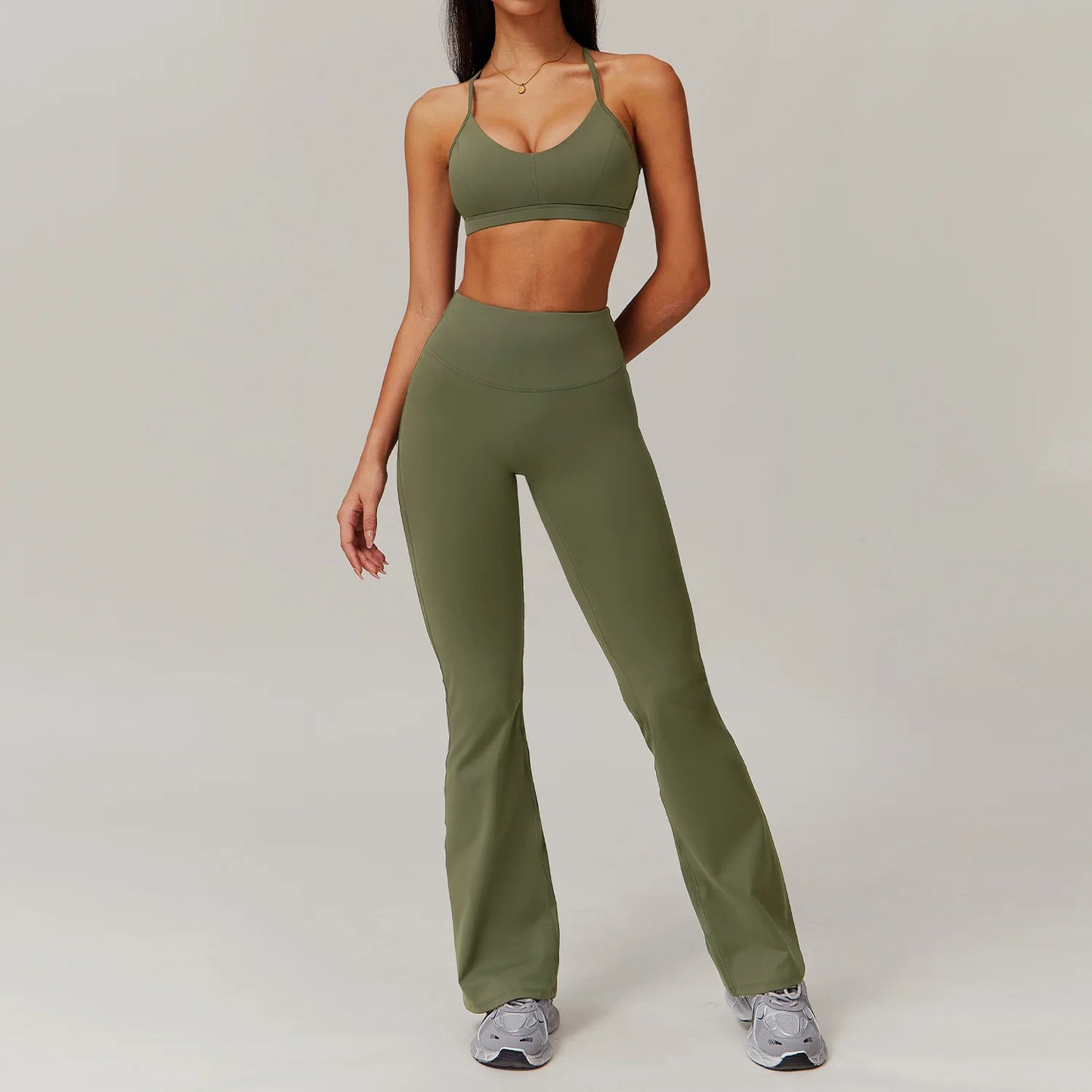 2pcs Crop Top Flared Yoga Set