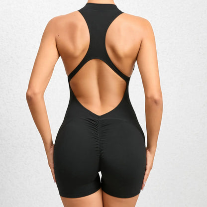 Short Sleeveless Open-Back Jumpsuit