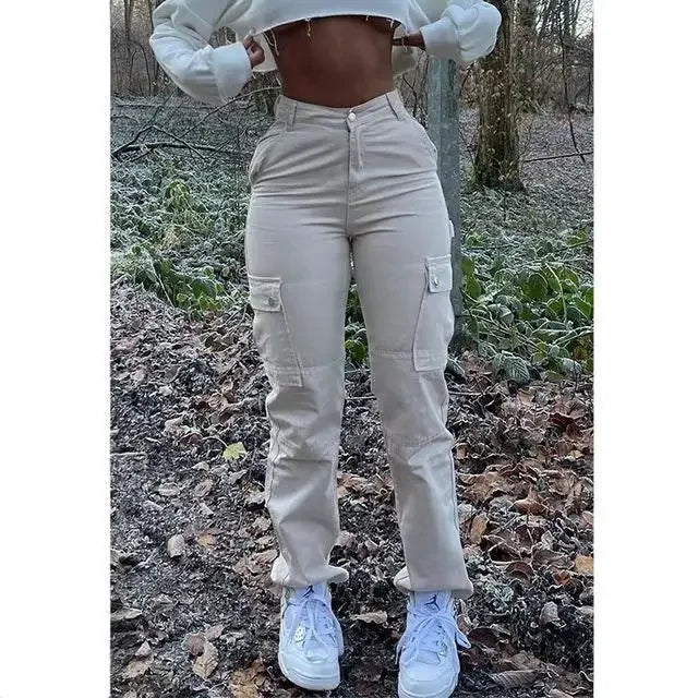 Colored High Waist Cargo Jeans