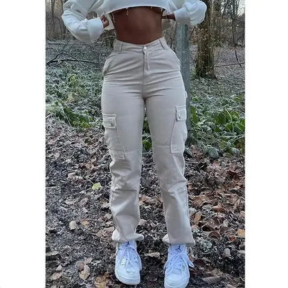 Colored High Waist Cargo Jeans