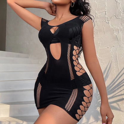 Aliana Fishnet Backless Clubwear Dress