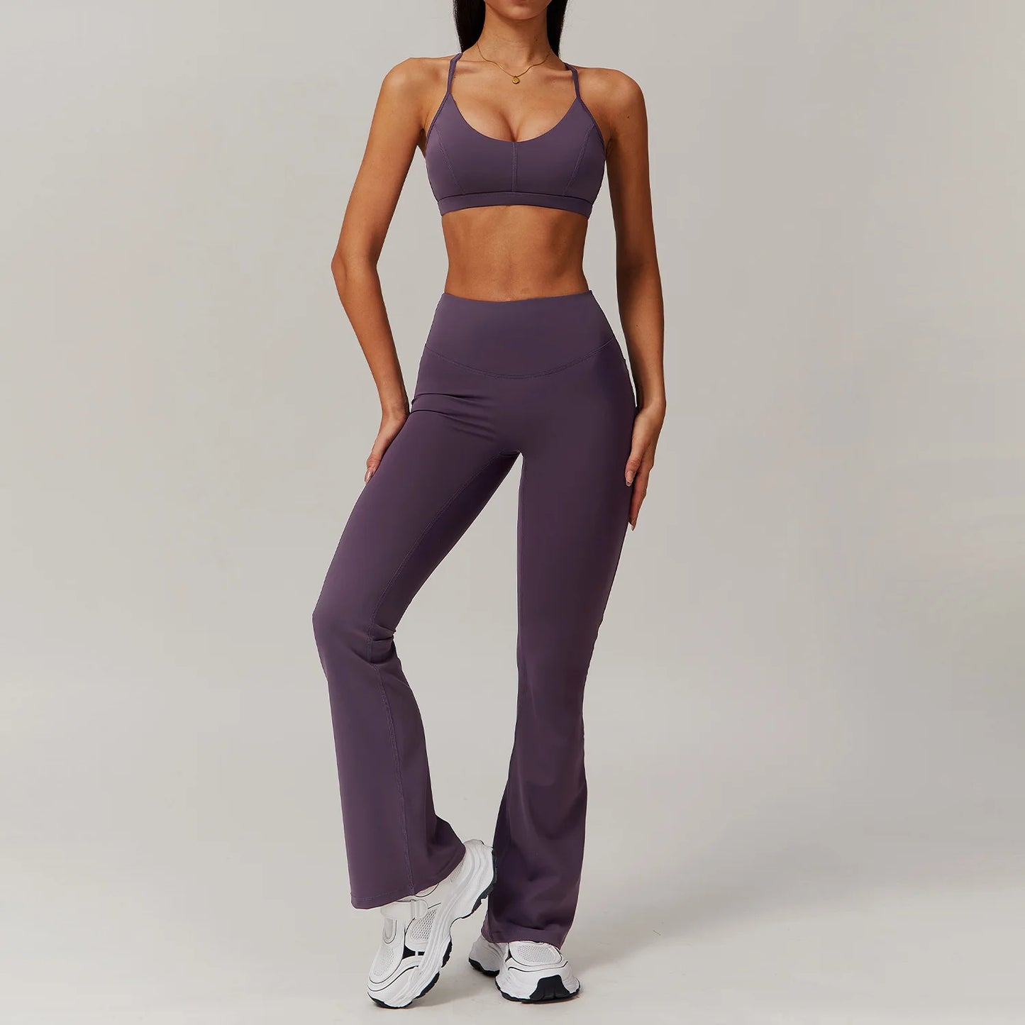 2pcs Crop Top Flared Yoga Set